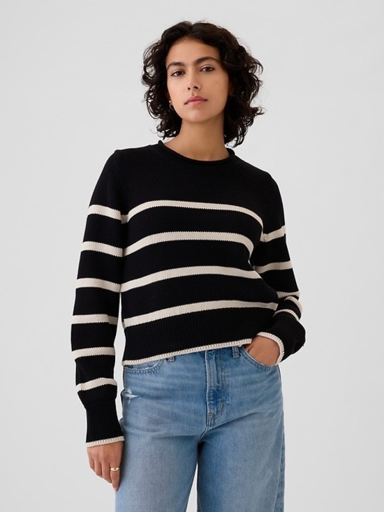 GAP Sweaters - Gap Shrunken Roll Neck Sweater Cotton Black Off White Stripe Size Small